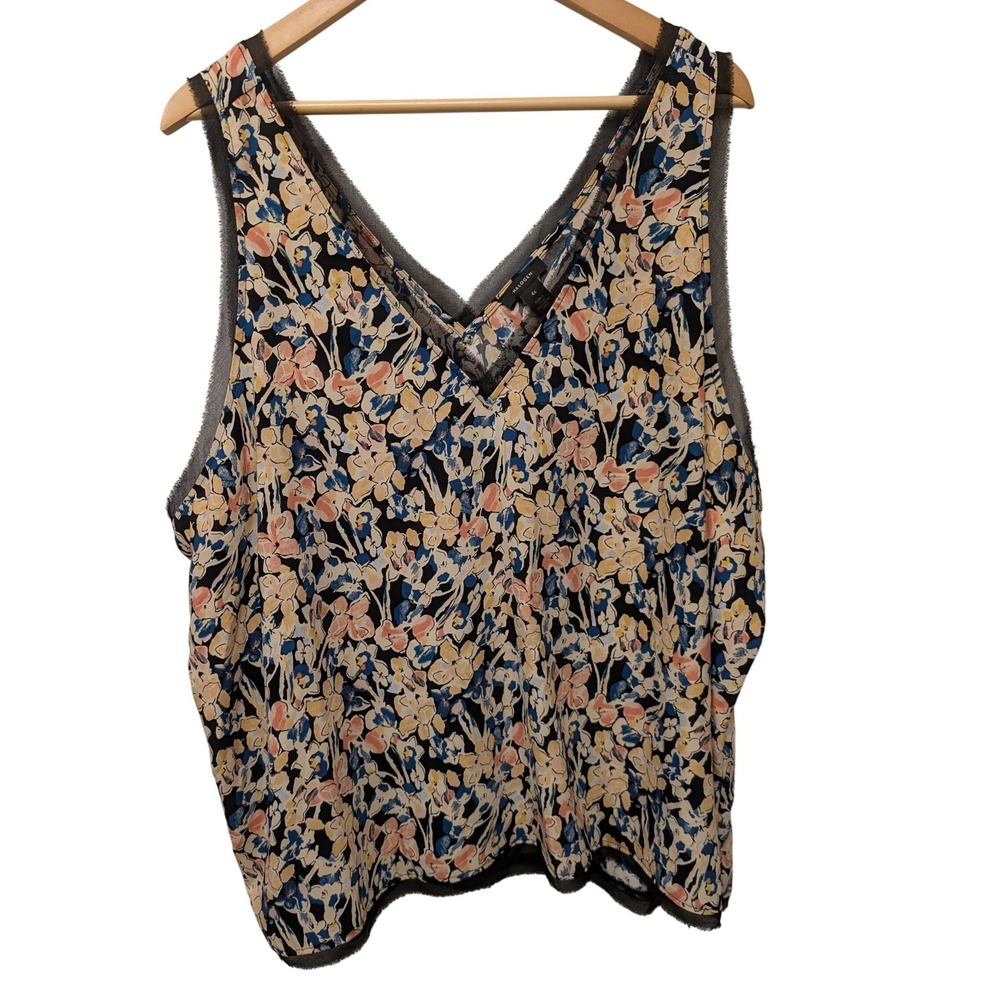 Halogen Raw Edge Tank Top Blouse V-Neck Floral‎ Women's 4X Spring Work Casual